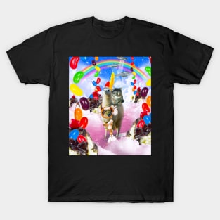 Cat Riding Llama With Sundae And Jelly Beans T-Shirt